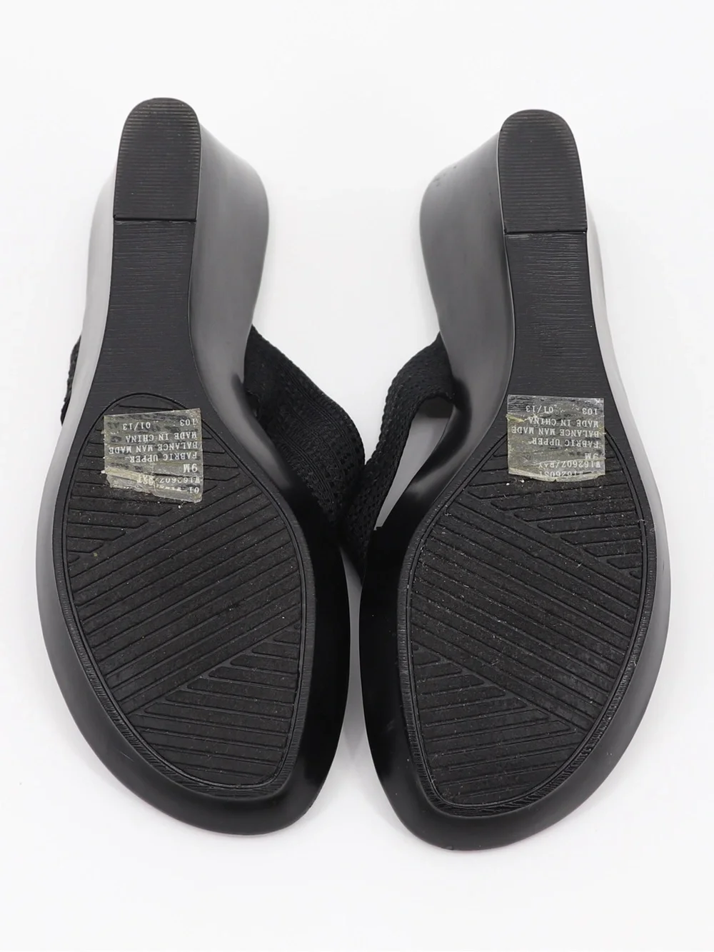 White Mountain Women’s 9 Black Rhinestone Wedge Thong Sandal